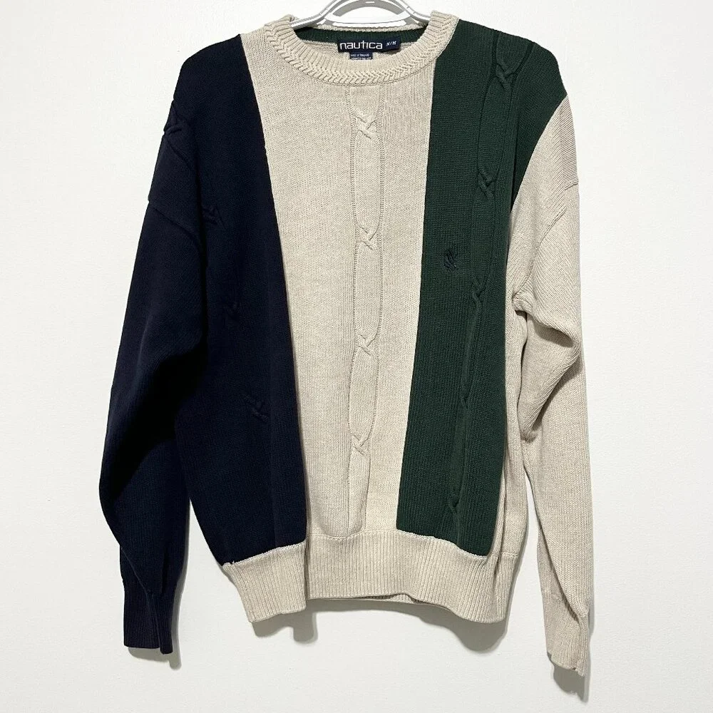 Nautica Mens VTG Cable Knit Sweater M Preppy Ivy League 90s Frat Normcore